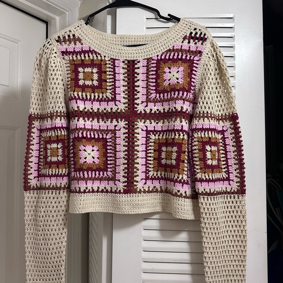 TRUTH | By Republic Knit Top Preppy Vintage Colorful Crochet Sweater Size Medium - Picture 2 of 7